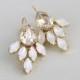White opal earrings, Bridal earrings, Gold Wedding earrings, Bridal jewelry, Champagne earrings, Swarovski earrings, Crystal cluster