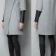 Asymmetrical diagonal zipper placket high collar coat with quilted leather sleeves double grey wool trench coat - Bonny YZOZO Boutique Store