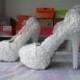 White/Ivory Lace Pearls Women Wedding Shoes High Heels Handmade Bridal Shoes Platform Shoes Bling Heels