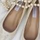 Women Wedding Shoes, Bridesmaid Shoes - CHAMPAGNE LACE Pointy Toe ballet flats with scattered rhinestones