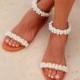 Bridal sandals, leather sandals, White Beach Wedding Sandals," shining bride" Pearl sandals, Greek Sandal,   Summer shoes