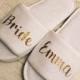 Bride Slippers, Personalised, Bridal, wedding, open toe, hen do, wedding party, bridesmaid, mother of the bride groom, spa, towelling