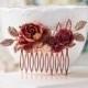 Rose Gold Comb, Burgundy Wedding Hair Accessory, Maroon Bridal Hair Comb, Dark Red Blush Pink, Bridal Hairpiece, Fall Winter Wedding Comb