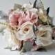 Wedding Bouquet, Roses Bridal Bouquet, Silk Wedding Flowers, Cream Roses Wedding Flowers, Vintage Wedding, Shabby Chic, Bridesmaids Bouquet