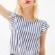 Must-have Vogue Sweet Frilled Sleeves V-neck Summer Tie Stripped T-shirt - Bonny YZOZO Boutique Store