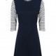 Vogue Simple Split Front Solid Color Slimming High Neck 3/4 Sleeves Fall Stripped Dress - Bonny YZOZO Boutique Store