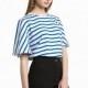 School Style Must-have Oversized Fresh 1/2 Sleeves White Blue Summer Stripped T-shirt - Bonny YZOZO Boutique Store