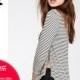 Must-have Oversized Split Student Style Scoop Neck 3/4 Sleeves Fall Casual Stripped T-shirt Top - Bonny YZOZO Boutique Store
