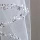 Pearl and Rhinestone Beaded Edge Wedding Veil in Elbow, Fingertip, Floor, Chapel, Cathedral, or Royal Cathedral Length - Free Tulle Swatches