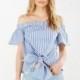 School Style Vogue Sexy Sweet Frilled Sleeves Bateau Summer Stripped Blouse - Bonny YZOZO Boutique Store