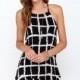 Open Back Printed Scoop Neck Sleeveless Black & White Stripped Strappy Top Dress Skirt - Bonny YZOZO Boutique Store