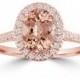 1.70ct Diamond & Oval Morganite 14k Rose Gold Halo Solitaire Engagement Ring