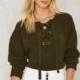 Oversized Vogue Drop Shoulder Lace Up 9/10 Sleeves Sweater - Bonny YZOZO Boutique Store