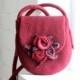 Felt handbag in dark red felted bag with roses. Messenger shoulder bag.