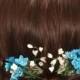 light blue flower hair clips, wedding jewlery, jewelry, updo, hair combs, cold clay, hair bobby pin pins,