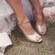 Adina Vegan  Bridal Shoes, Sparkly Gold High Heel Wedding Sandal with a Vintage Flair