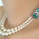 Vintage Pearl And Emerald Rhinestone Choker