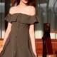 Simple Off-the-Shoulder Trail Dress Horizontal Stripped Dark Color Low Key Frilled Dress - Bonny YZOZO Boutique Store