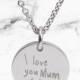 Engraved SILVER pendant necklace for Mum with a a handwritten note - Perfect personalized gift for Mother's Day, custom engraving
