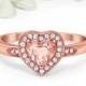 Rose Gold 925 Sterling Silver Halo Heart Promise Ring Heart Morganite Round Simulated Diamond CZ