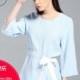 Must-have Oversized Sweet Bow Slimming Curvy Scoop Neck 3/4 Sleeves Tie Casual T-shirt Top - Bonny YZOZO Boutique Store