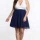 Vogue Split Front Solid Color Plus Size High Waisted White Blue Dress - Bonny YZOZO Boutique Store