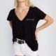 Must-have Oversized Vogue Sexy Embroidery Plus Size V-neck Alphabet Summer Casual Short Sleeves Black T-shirt - Bonny YZOZO Boutique Store