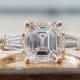 2 Carat GIA Diamond Asscher Cut Engagement Ring, Estate Engagement Ring, Square Emerald Diamond Ring, 3 Stone Engagement Ring