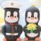 Wedding cake toppers Military Penguins - US Marine dress blue jacket - with hat - job work profession bride groom figurines yellow red gold