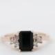 Onyx Engagement Ring // Onyx and Diamond Ring // Emerald Cut Black Onyx