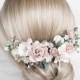Flower hair comb, Blush flower hair clip, Bridal flower hair piece