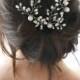 White bridal headband. Hair comb, pearls and crystals pin stick. Delicate Bridal, Bohemian, romantic hair accessory.