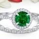 Vintage Art Deco Wedding Engagement Bridal Ring Band Two Piece 1.00 Carat Round Emerald Green CZ Simulated Diamond Solid 925 Sterling Silver