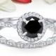 Vintage Art Deco Wedding Engagement Bridal Ring Band Two Piece 1.00 Carat Round Black Diamond CZ Simulated Diamond Solid 925 Sterling Silver