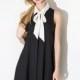 Solid Color Bow Polo Collar Black & White Summer Blouse Dress - Bonny YZOZO Boutique Store