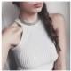 Vogue Simple Vintage Off-the-Shoulder Crop Top Knitted Sweater Sleeveless Top Strappy Top Basics - Bonny YZOZO Boutique Store