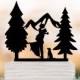 Outdoors wedding cake topper mountain with dog, cake topper tree, cake topper with dog, silhouette cake topper anniversary gift,