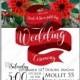 Poinsettia Wedding Invitation card beautiful winter floral fir branches Christmas Party wreath