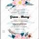 Pink Peony wedding invitation fir branch sakura anemone vector floral template design autumn
