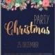 Merry Christmas Party Invitation vector template Flyer Poster gold flowers roses and pine branches vector invitation