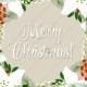 Merry Christmas and Happy New Year Card winter poinsettia fir wreath