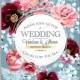 Pink peony, maroon ranunculus, anemone rose fern, eucalyptus floral wedding invitation vector card template blooming flowers