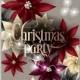 Christmas party invitation with big paper vector origami flowers red poinsettia 3d