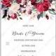 Marsala Burgundy white rose peony greenery wedding invitation vector template