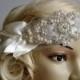 Petal Bandeau bridal headband, The Great Gatsby Headband, 1920s Headpiece, Flapper 1920's,Ivory petal rhinestone crystal headband,