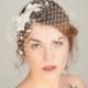 Bridal Fascinator veil creme, Bridal Lace Headpiece, Boho Wedding, Vintage Bride, White Veil, wedding hat, blusher veil, lace veil, veiling