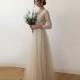 Long Sleeves Maxi Dress Champagne tulle and lace , Tulle and lace Champagne dress 1125