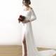 Ivory Wedding Dress, Wedding Dress With A Slit & Train, Off Shoulder Wedding Dress, Floral Lace Long Sleeve Maxi Dress, Wedding Dress 1179