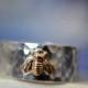 Men's Wedding Band, 14K Gold Honeybee, Customised 8mm Wide Sterling Silver Ring, Custom Engraving, Personalised Bee Jewelry