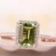 Peridot Ring Emerald Cut Peridot Engagement Ring 6x8mm Gemstone Ring Natural Diamond Wedding Band Diamond Ring Solid 14k Rose Gold Ring